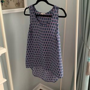 PLEIONE size medium high low sleeveless blouse with geometric blue white red